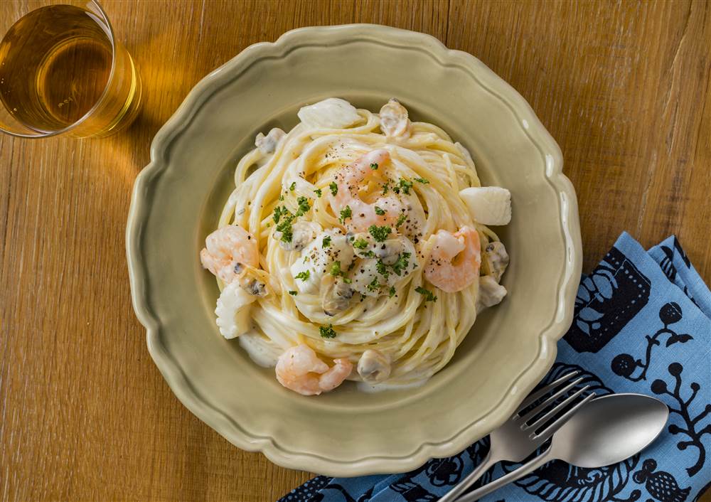 写真：アイオリマヨのシーフードクリームパスタ