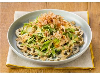 水菜とれんこんと油揚げのサラダ
