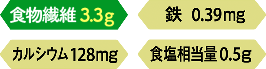 食物繊維3.3g 鉄0.39mg カルシウム128mg 食塩相当量0.5g